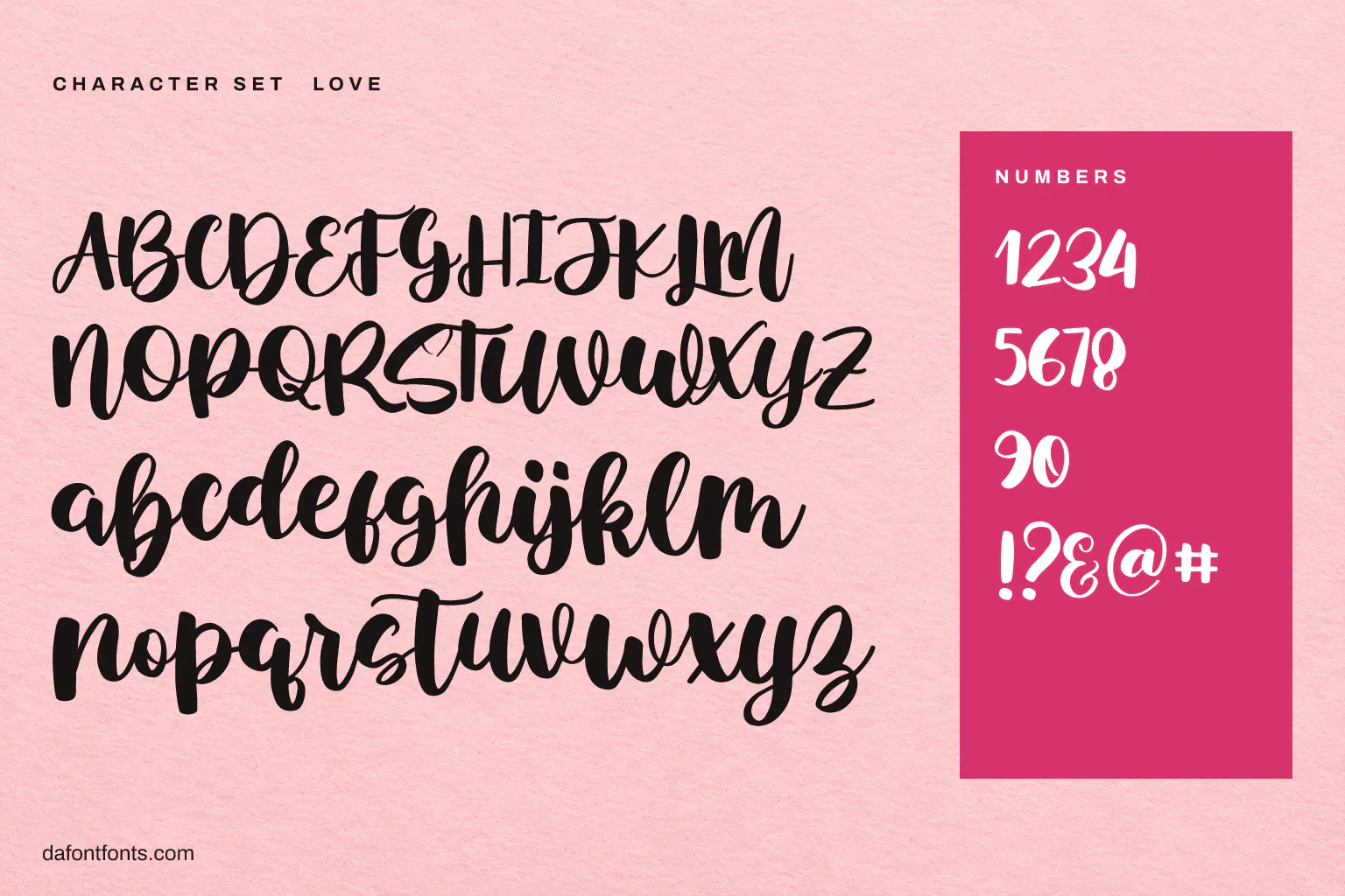 Love character set: alphabet, numbers and symbols