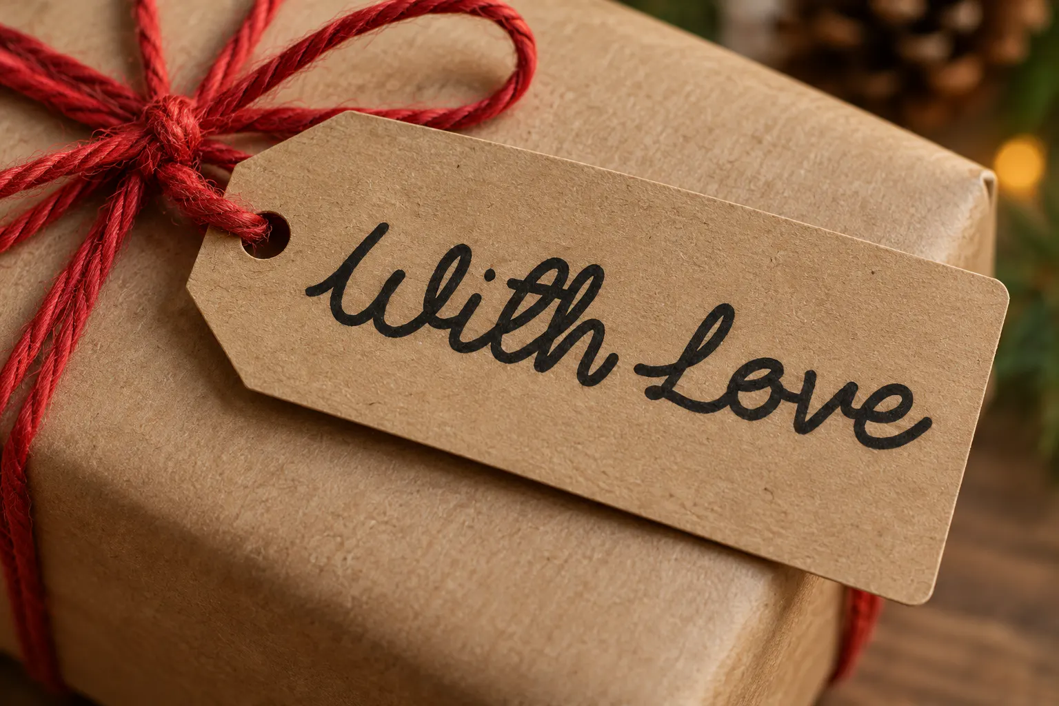 Loverine font on a gift tag reading With Love