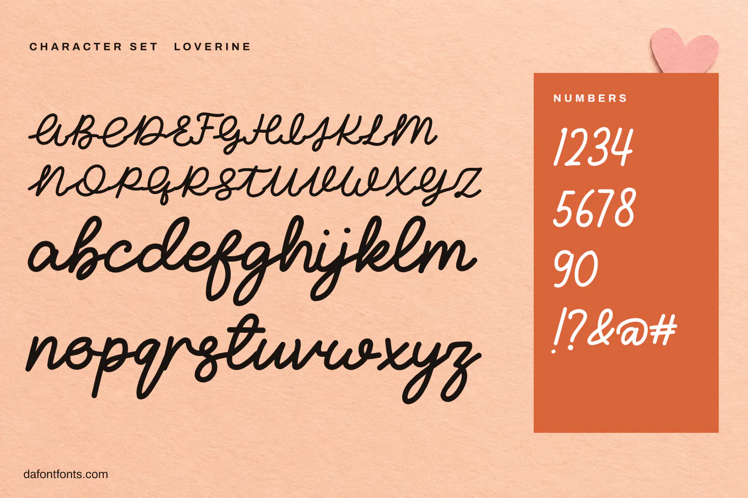 Loverine character set: alphabet, numbers and symbols