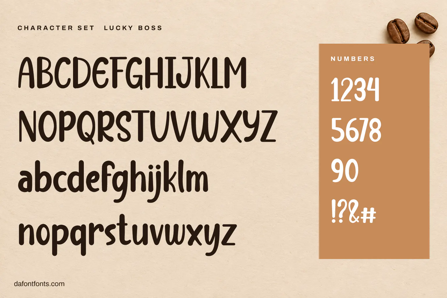 Lucky Boss character set: alphabet, numbers and ! ? & #