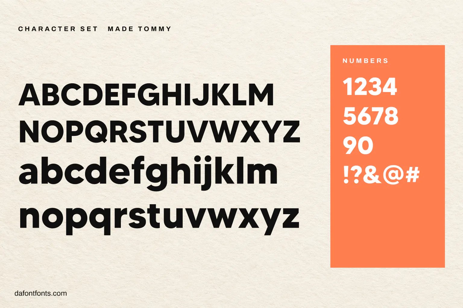 Made Tommy character set: alphabet, numbers and symbols