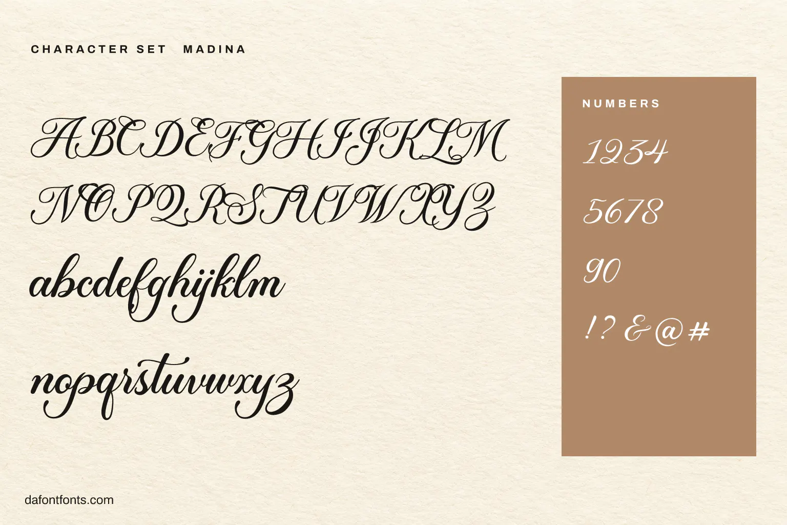 Madina character set: alphabet, numbers and symbols