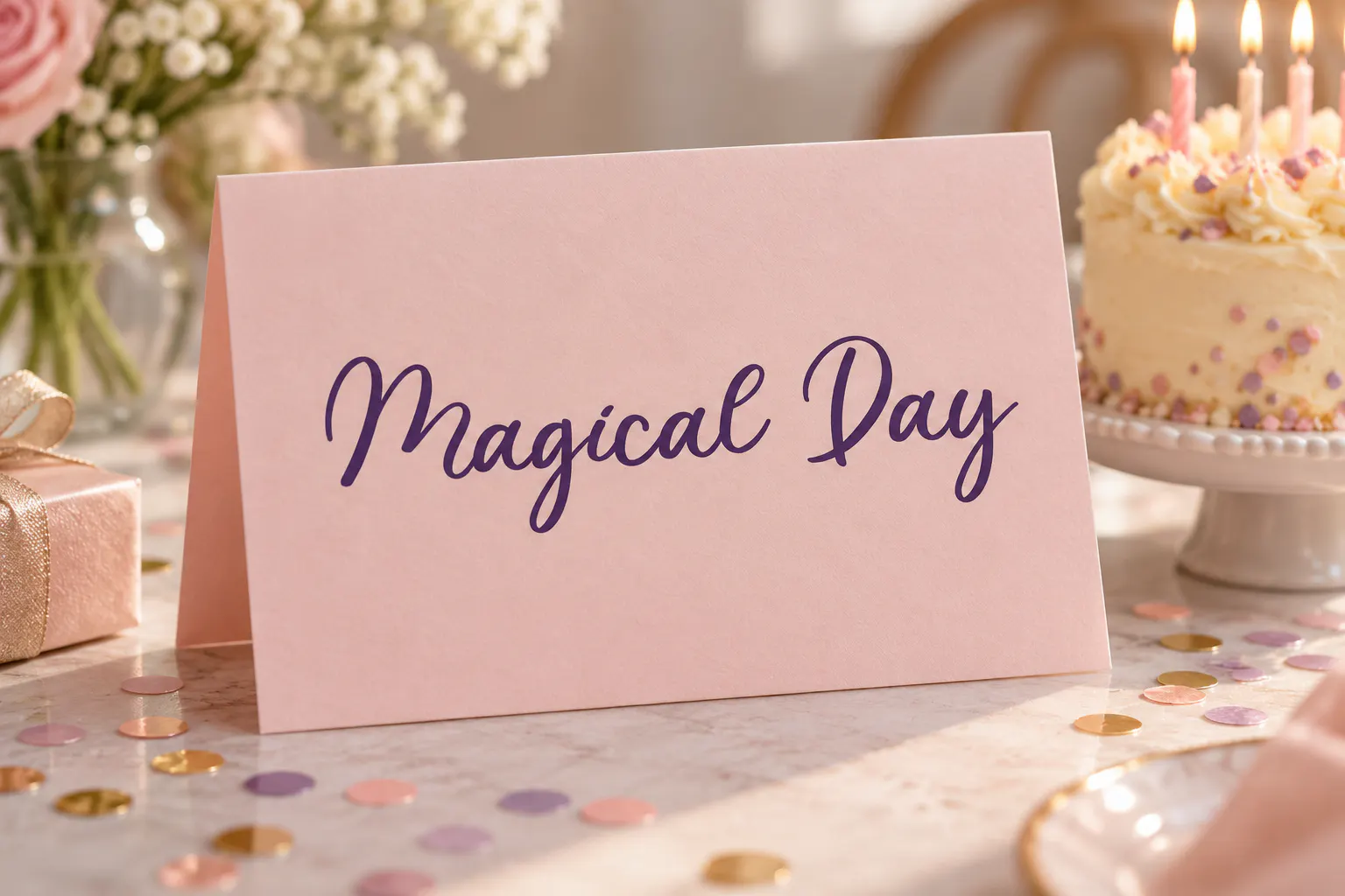 Magical font on a birthday card reading Magical Day