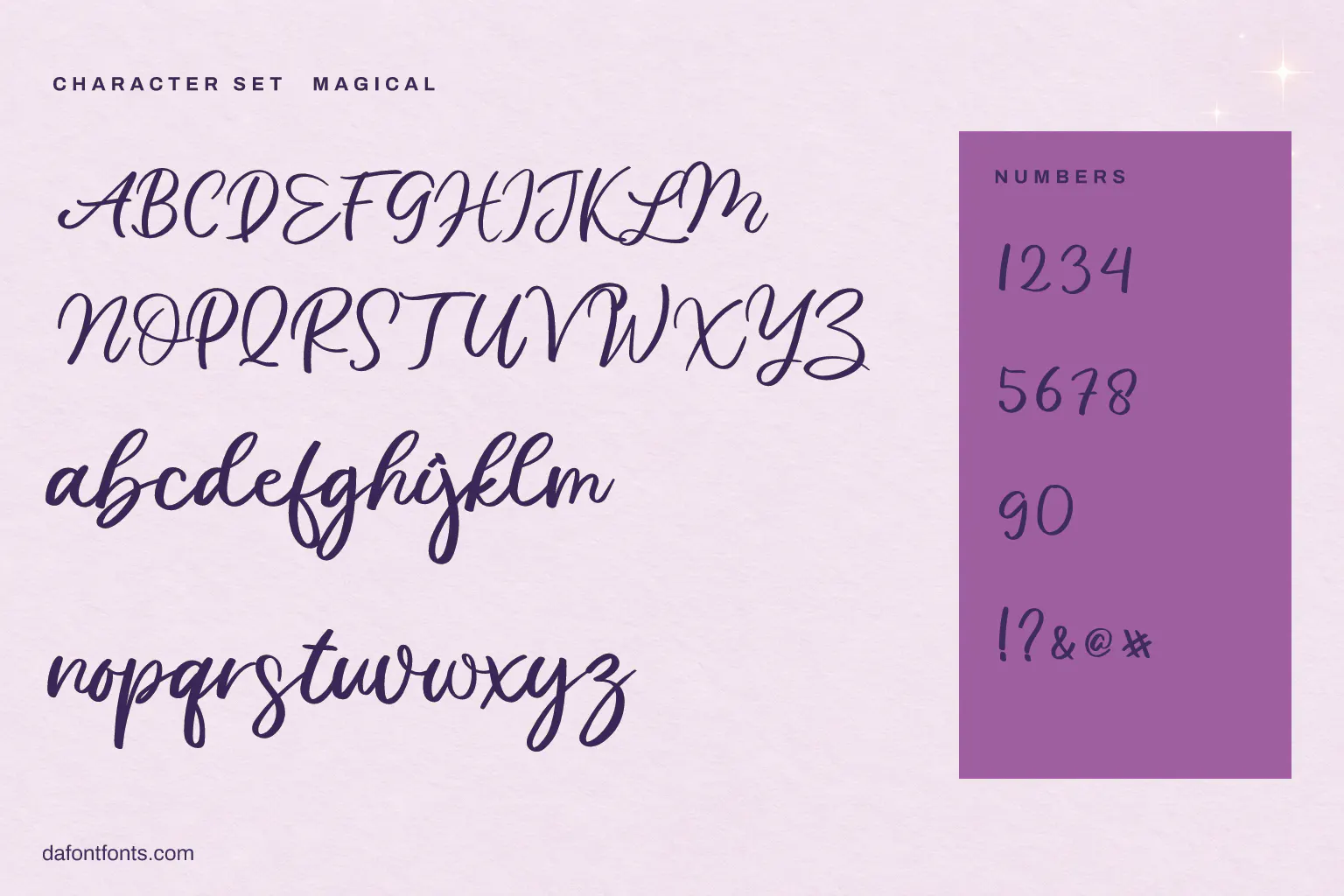 Magical character set: alphabet, numbers and symbols