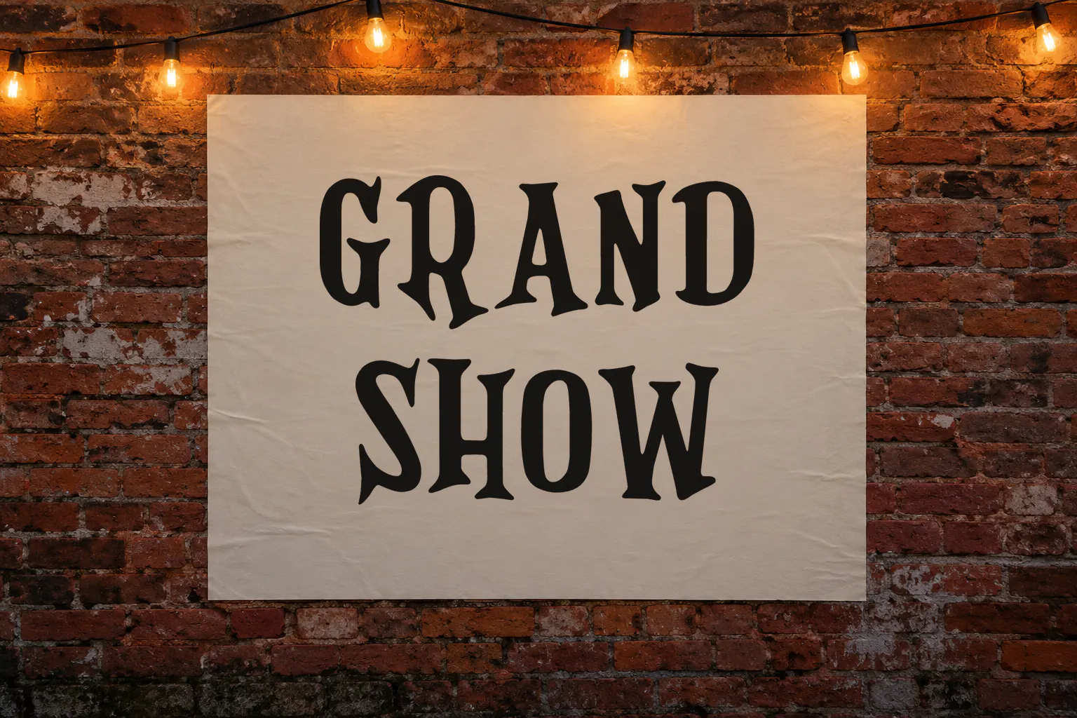 Magnificent Serif font on a brick-wall poster reading GRAND SHOW