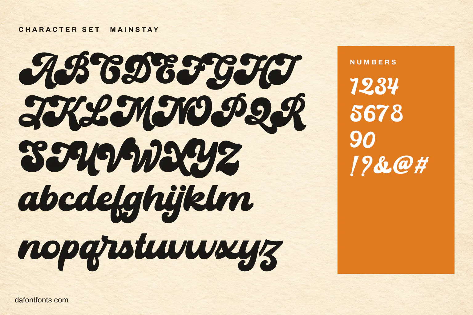 Mainstay character set: alphabet, numbers and symbols