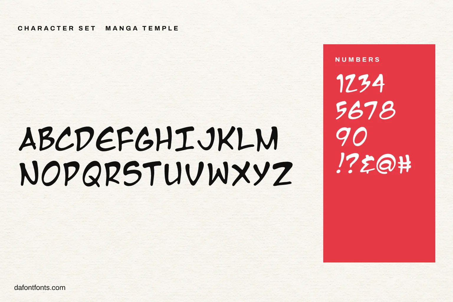 Manga Temple character set: capitals, numbers and symbols