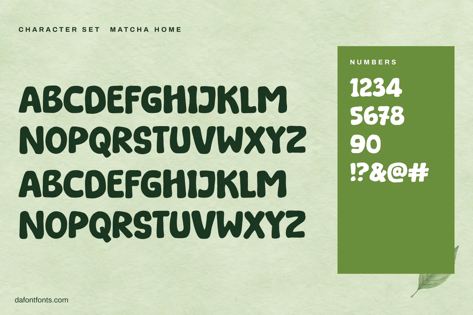Matcha Home character set: two sets of capitals, numbers and symbols