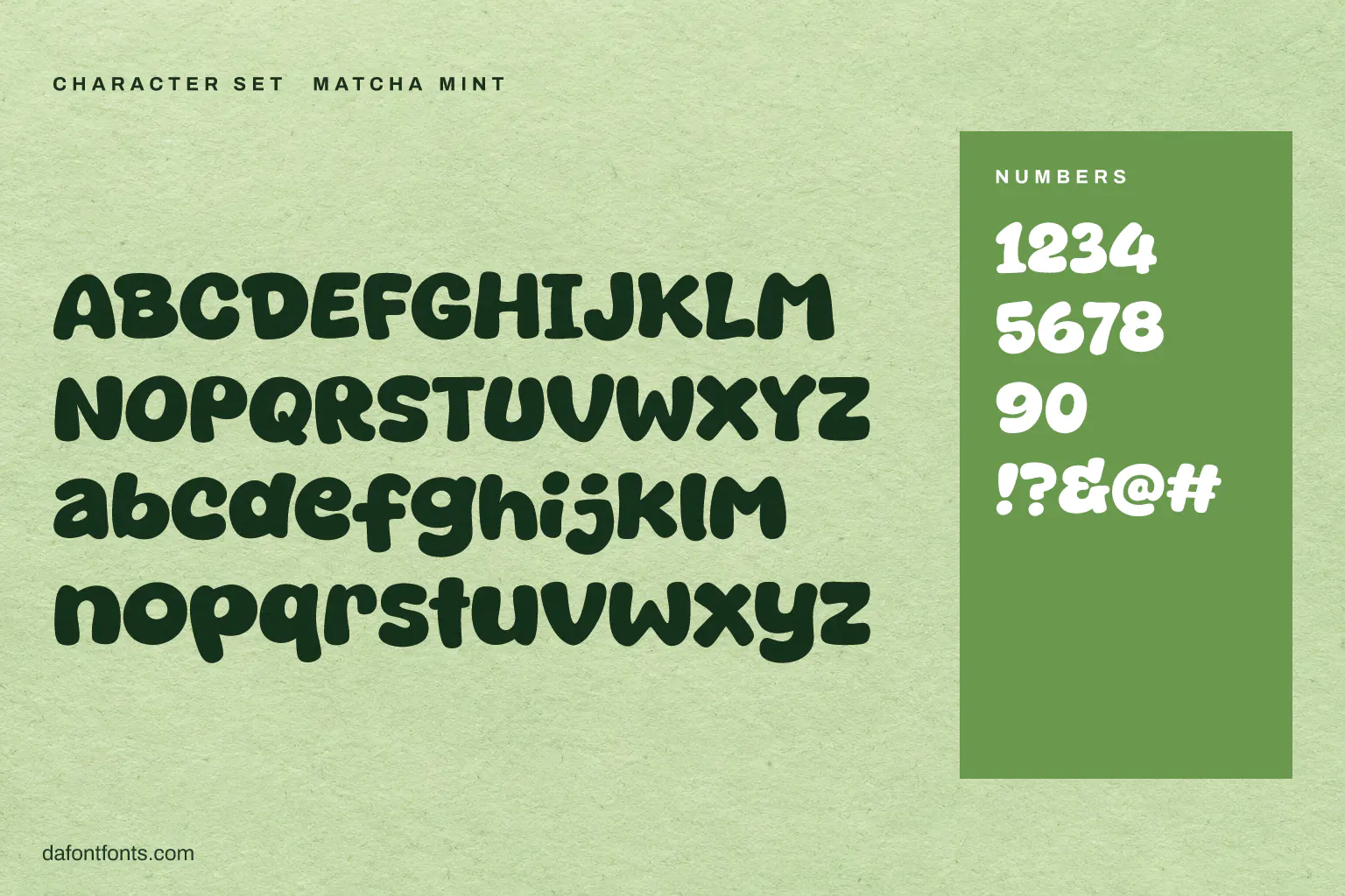 Matcha Mint character set: alphabet, numbers and symbols