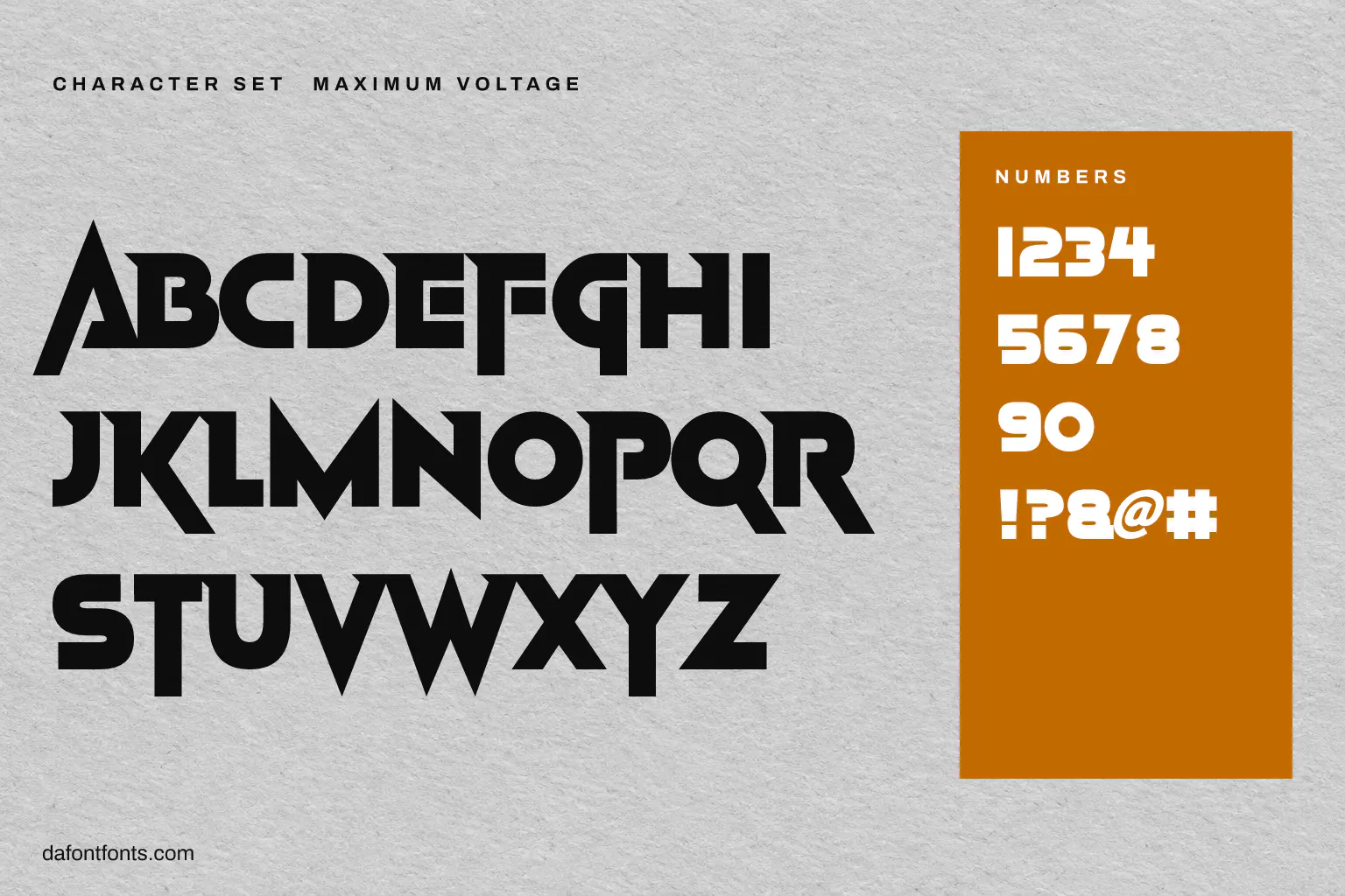Maximum Voltage character set: alphabet, numbers and symbols