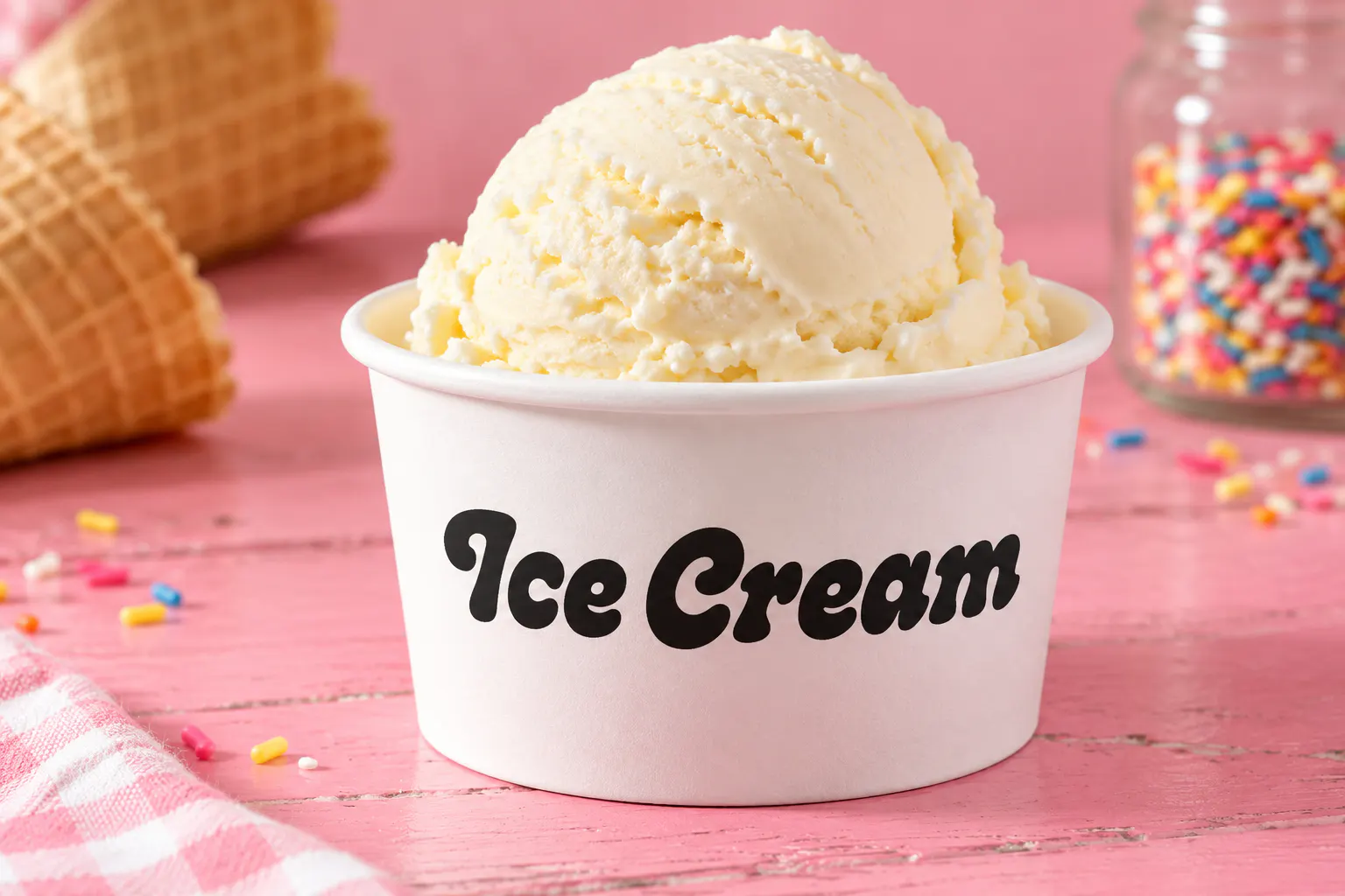 Melt font on an ice cream cup reading Ice Cream