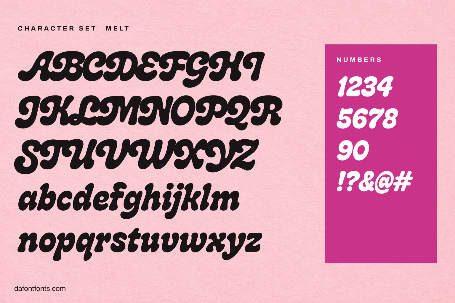 Melt character set: alphabet, numbers and symbols