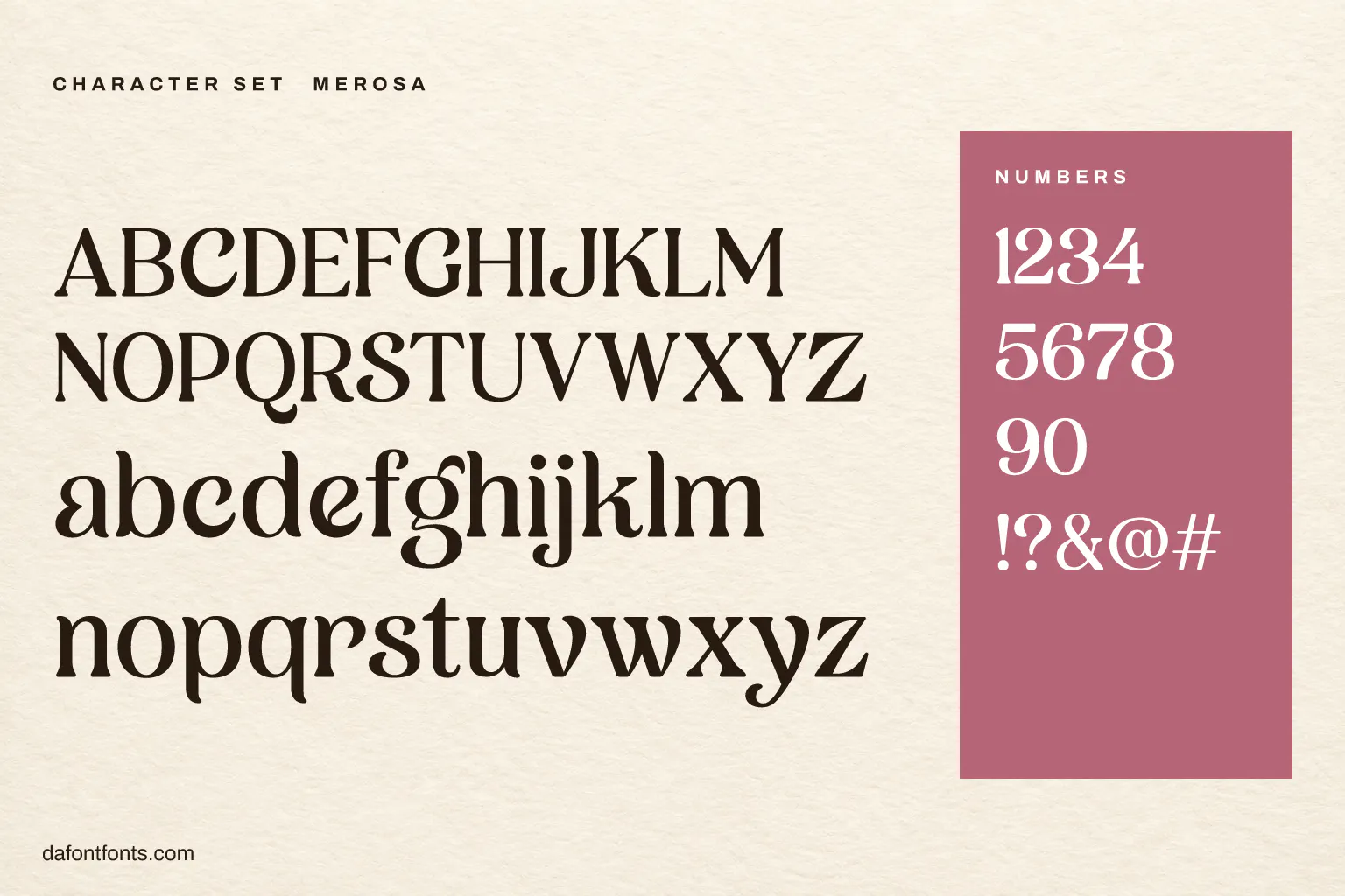 Merosa character set: alphabet, numbers and symbols
