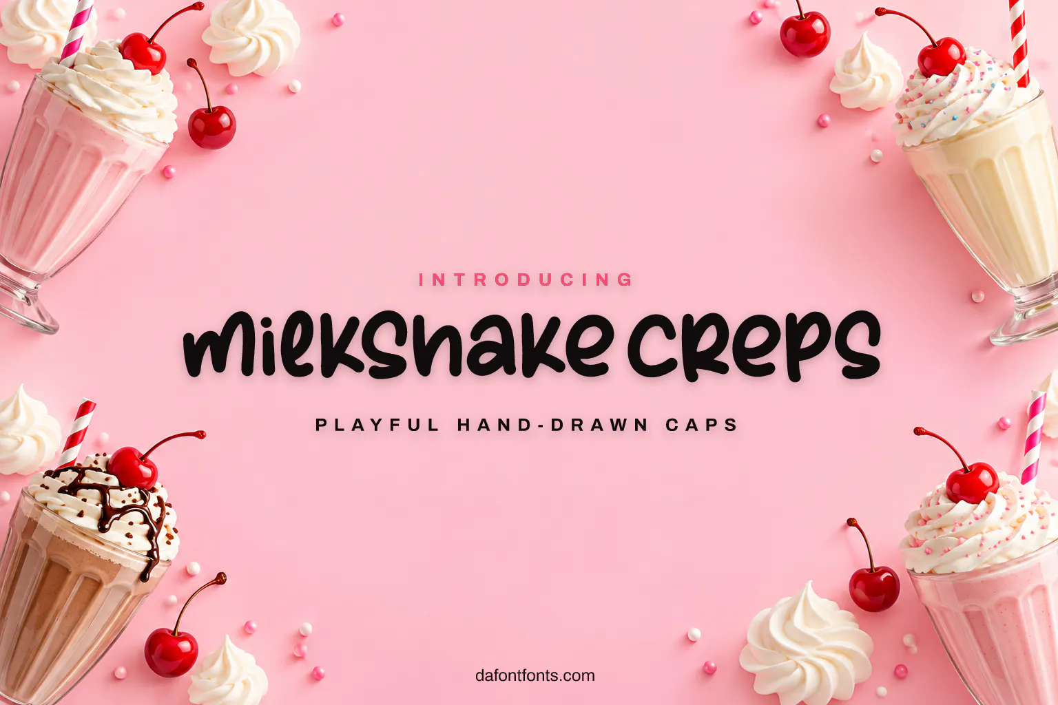 Milkshake Creps font poster: black bouncy letters on a pastel diner background