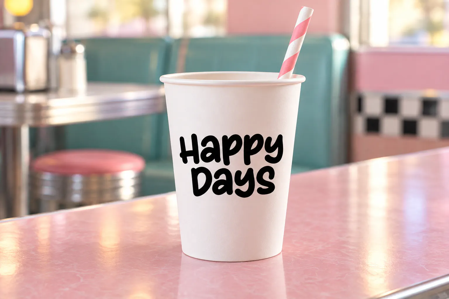 Milkshake Creps font on a paper cup reading Happy Days