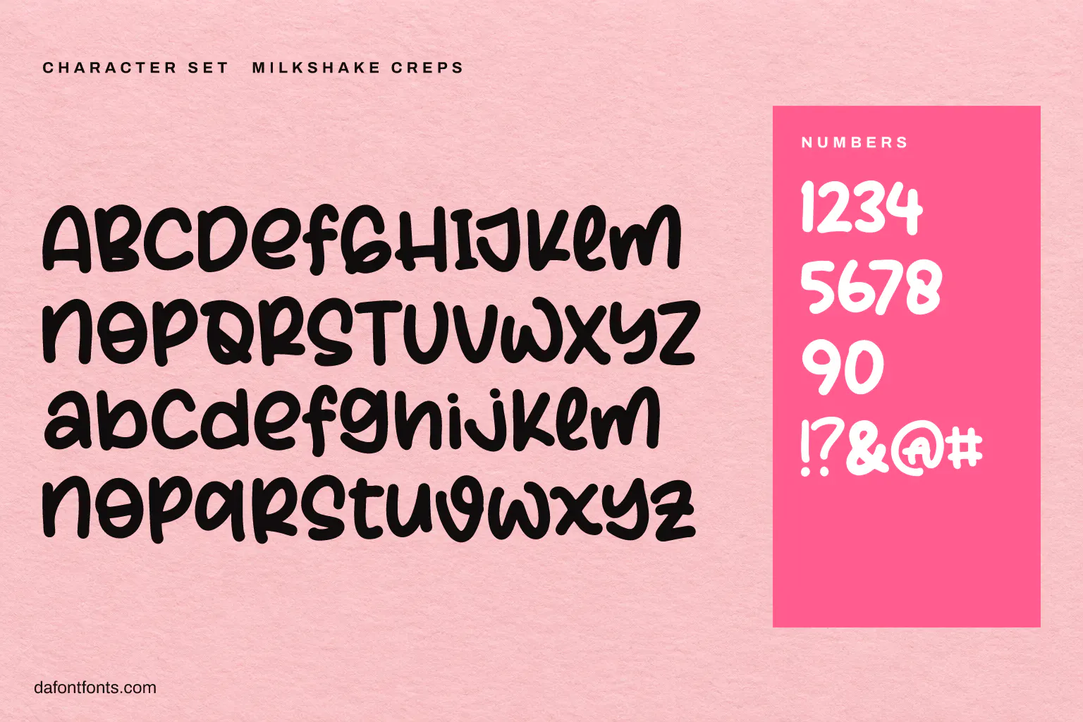 Milkshake Creps character set: alphabet, numbers and symbols