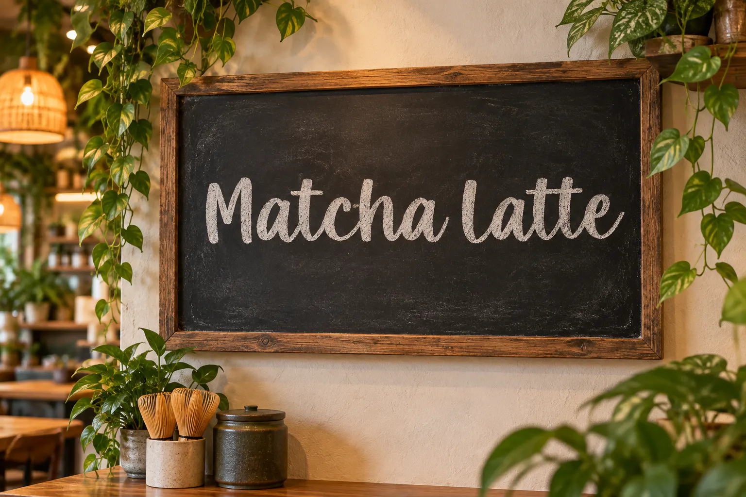Milky Matcha font on a cafe menu board reading Matcha Latte