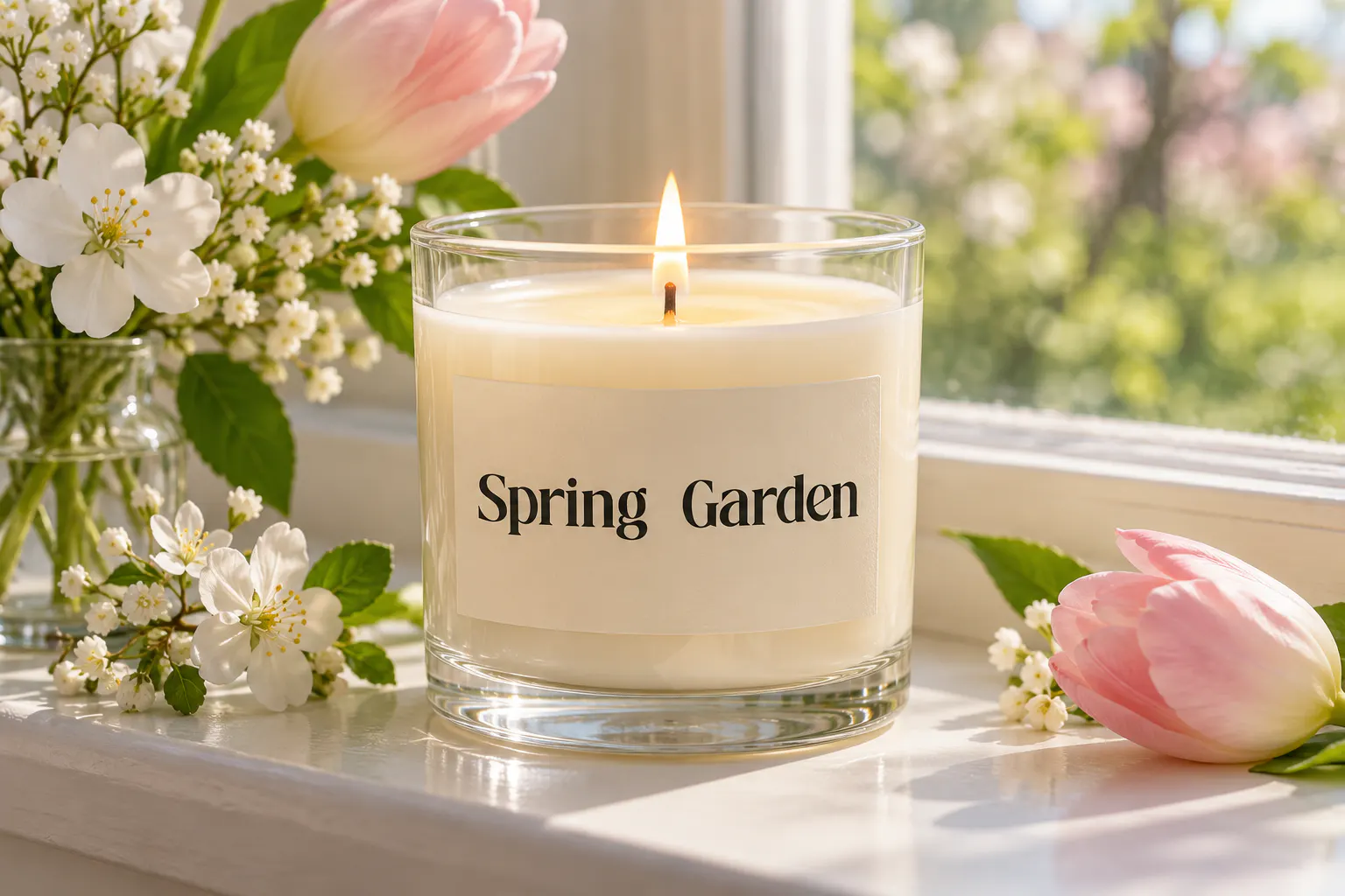 Mistical Spring font on a candle jar label reading Spring Garden