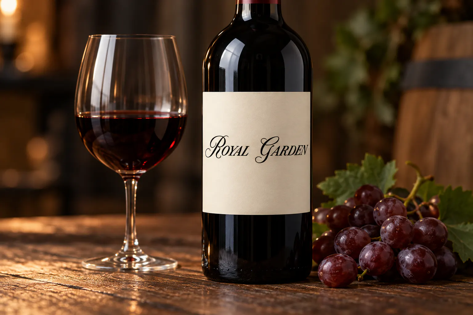 Modern Prestige font on a wine bottle label reading Royal Garden