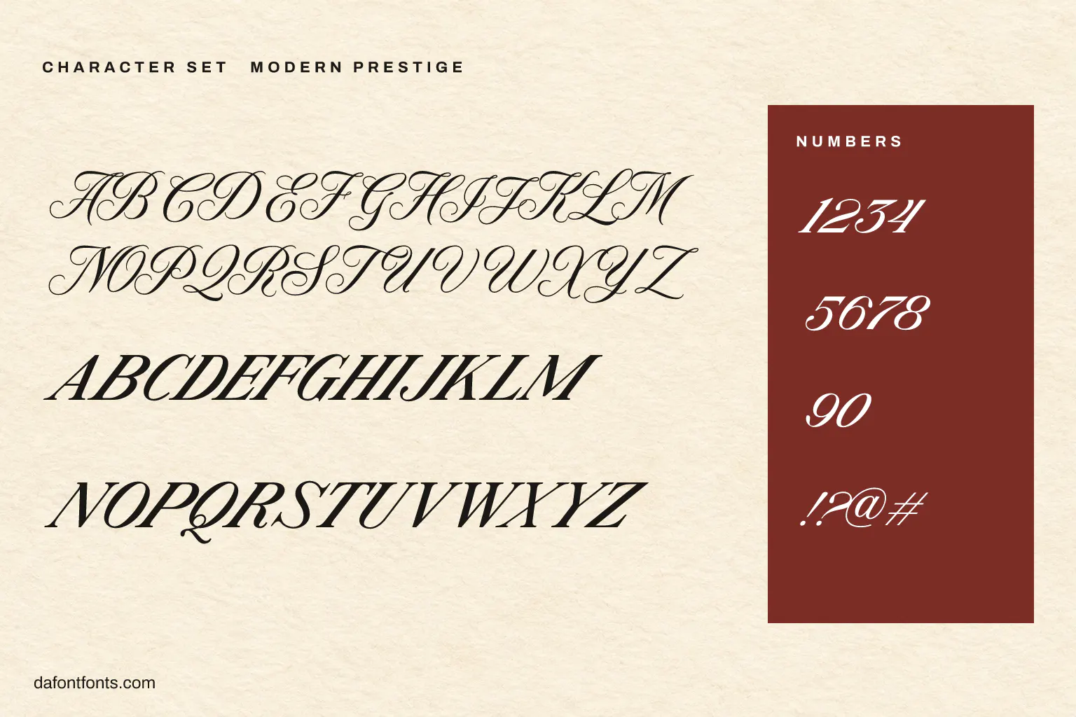 Modern Prestige character set: capitals, numbers and ! ? @ #