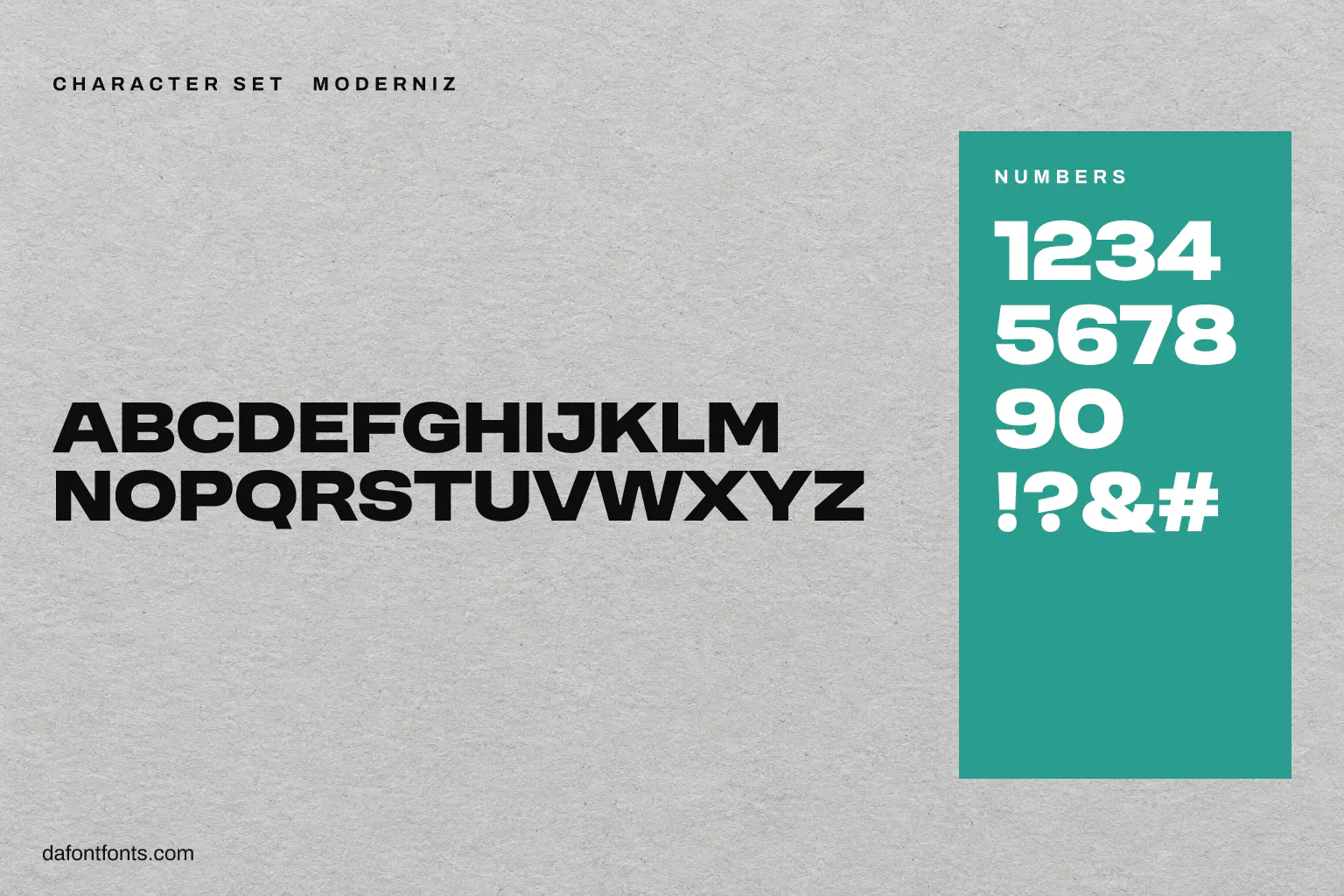 Moderniz character set: capitals, numbers and ! ? & #