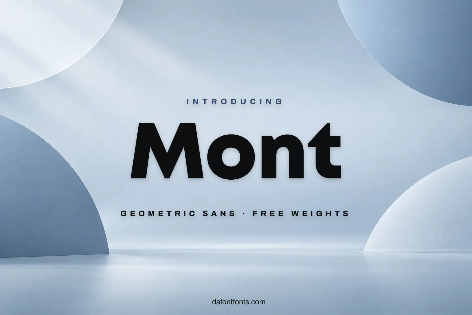 Mont font poster: black Mont Heavy on a soft blue-grey geometric background