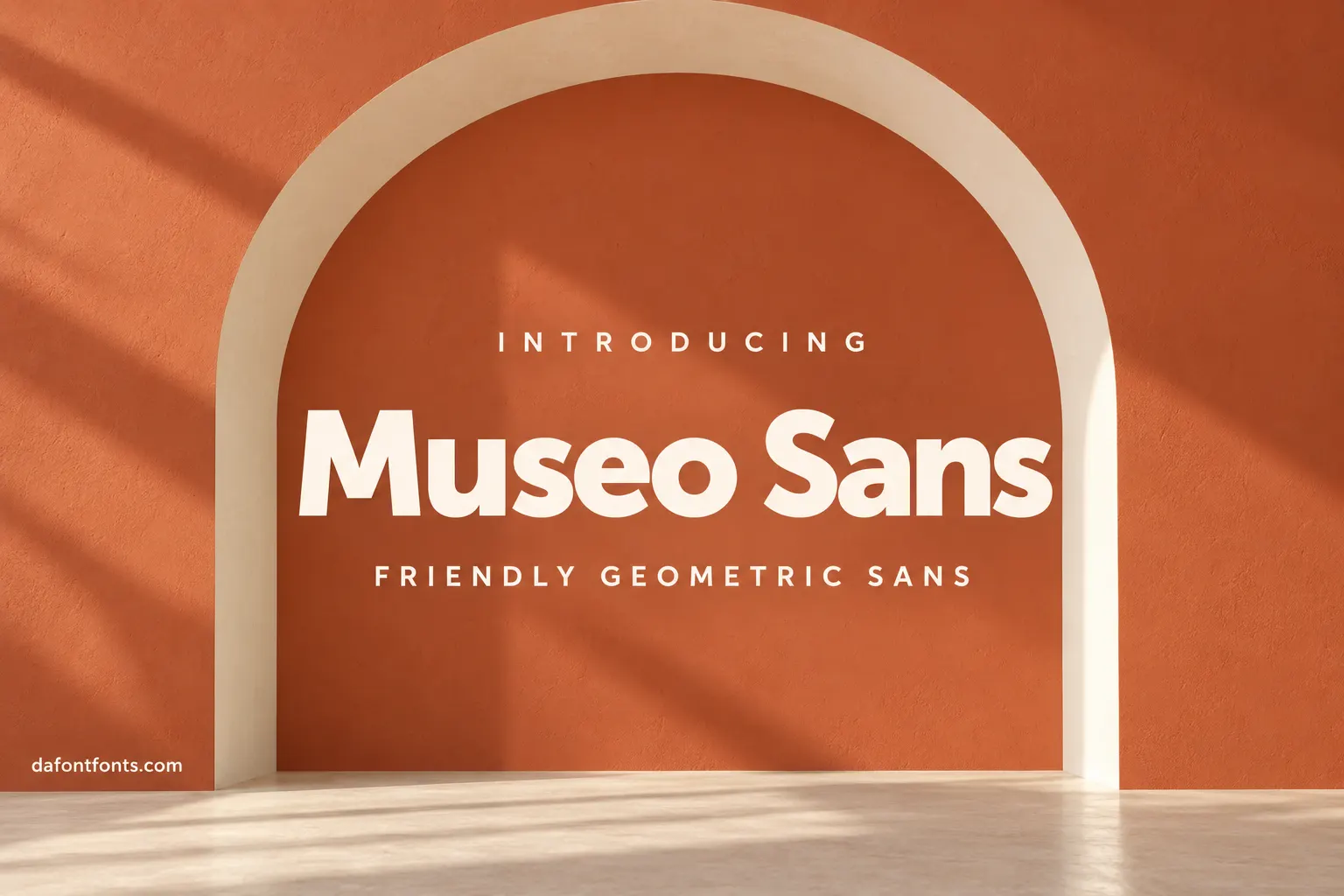Museo Sans font poster: friendly geometric headline on a warm terracotta background