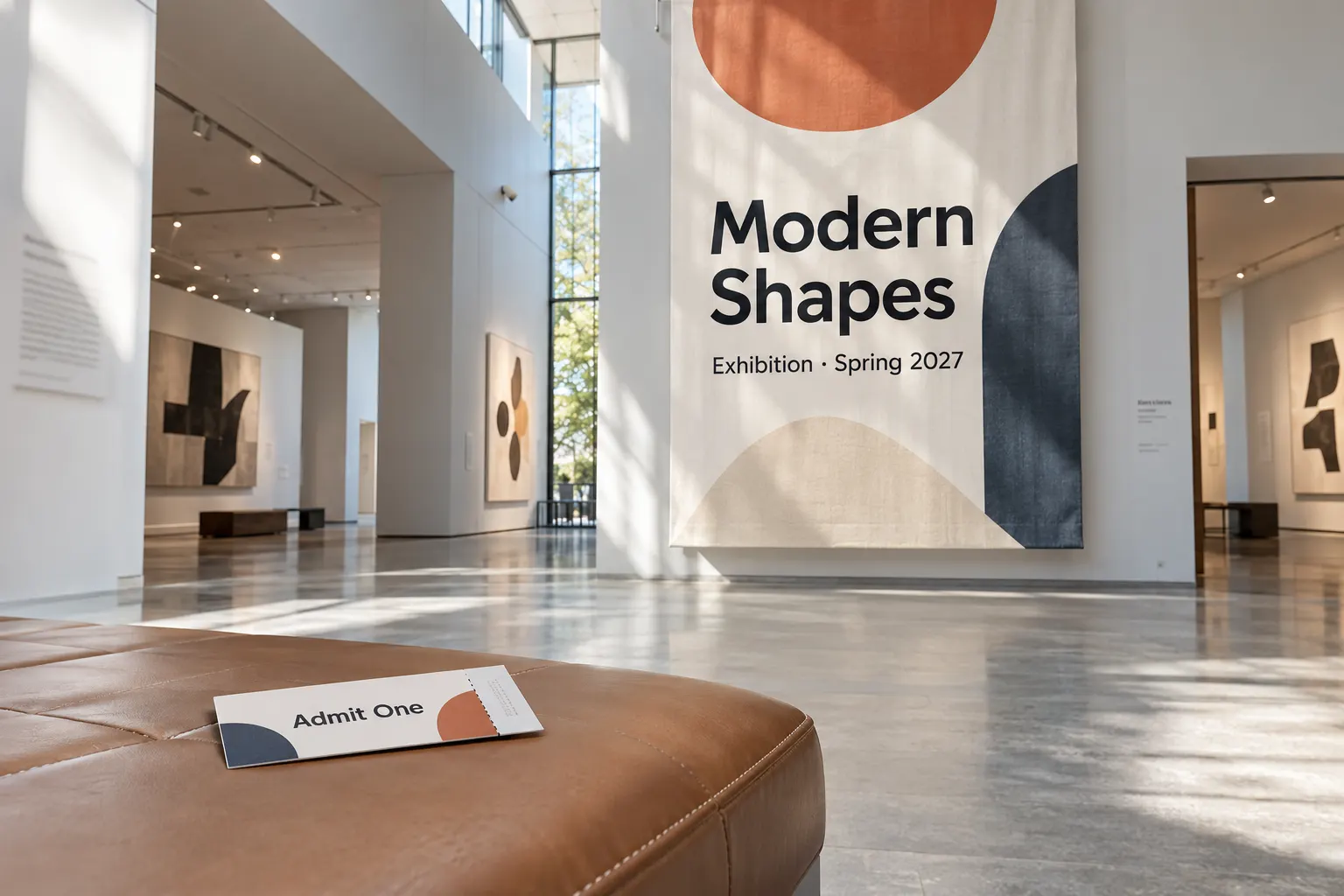 Museo Sans style type on a museum exhibition banner and a ticket