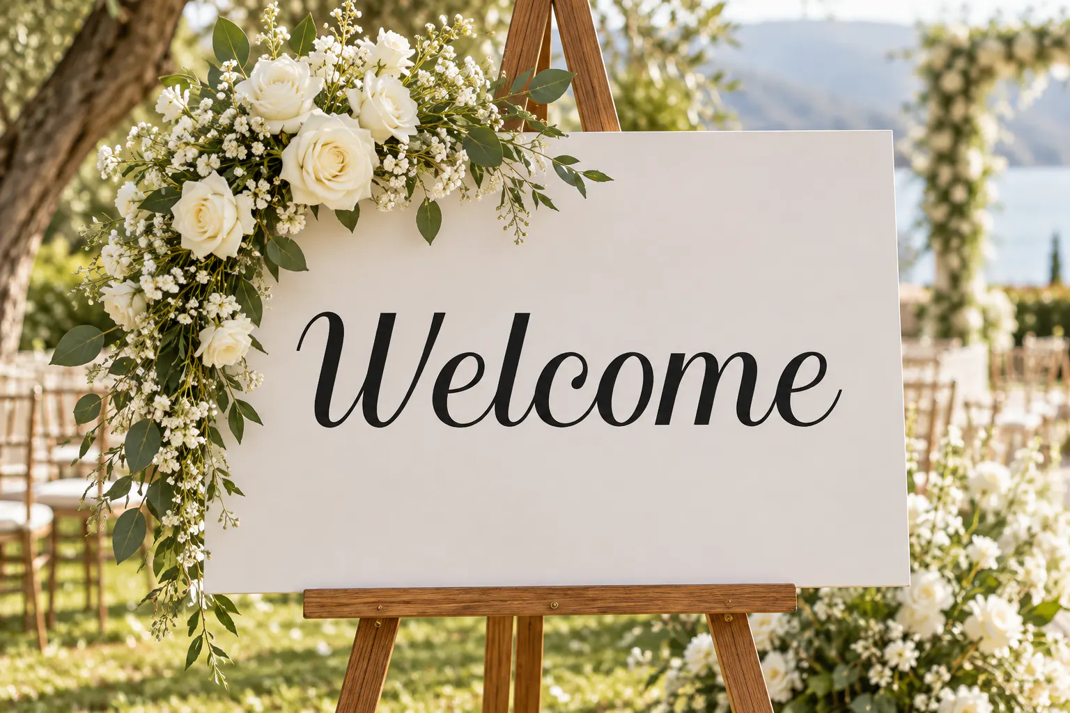 Nahla Script font on a wedding welcome sign reading Welcome