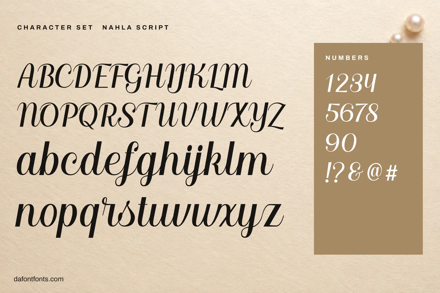 Nahla Script character set: alphabet, numbers and symbols