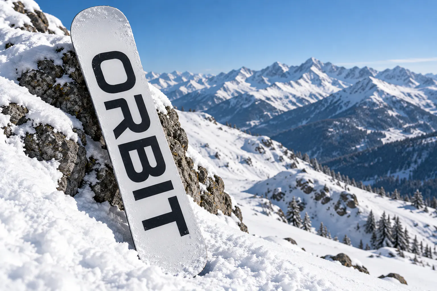 Nasalization font on a snowboard reading ORBIT