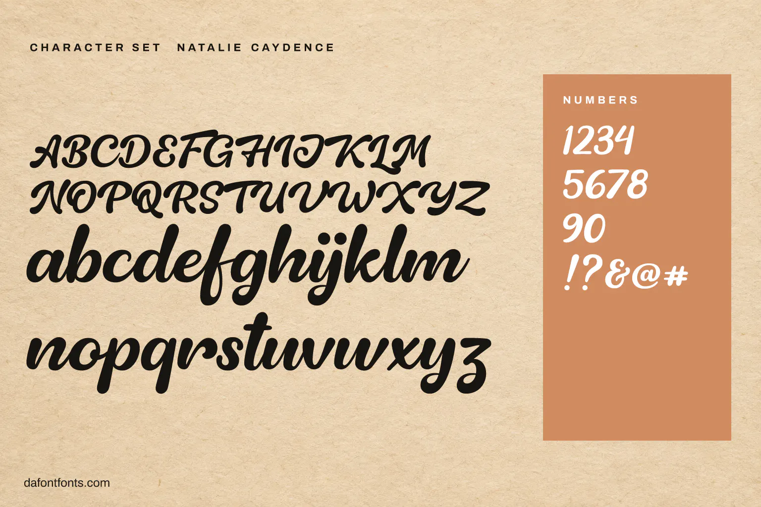 Natalie Caydence character set: alphabet, numbers and symbols