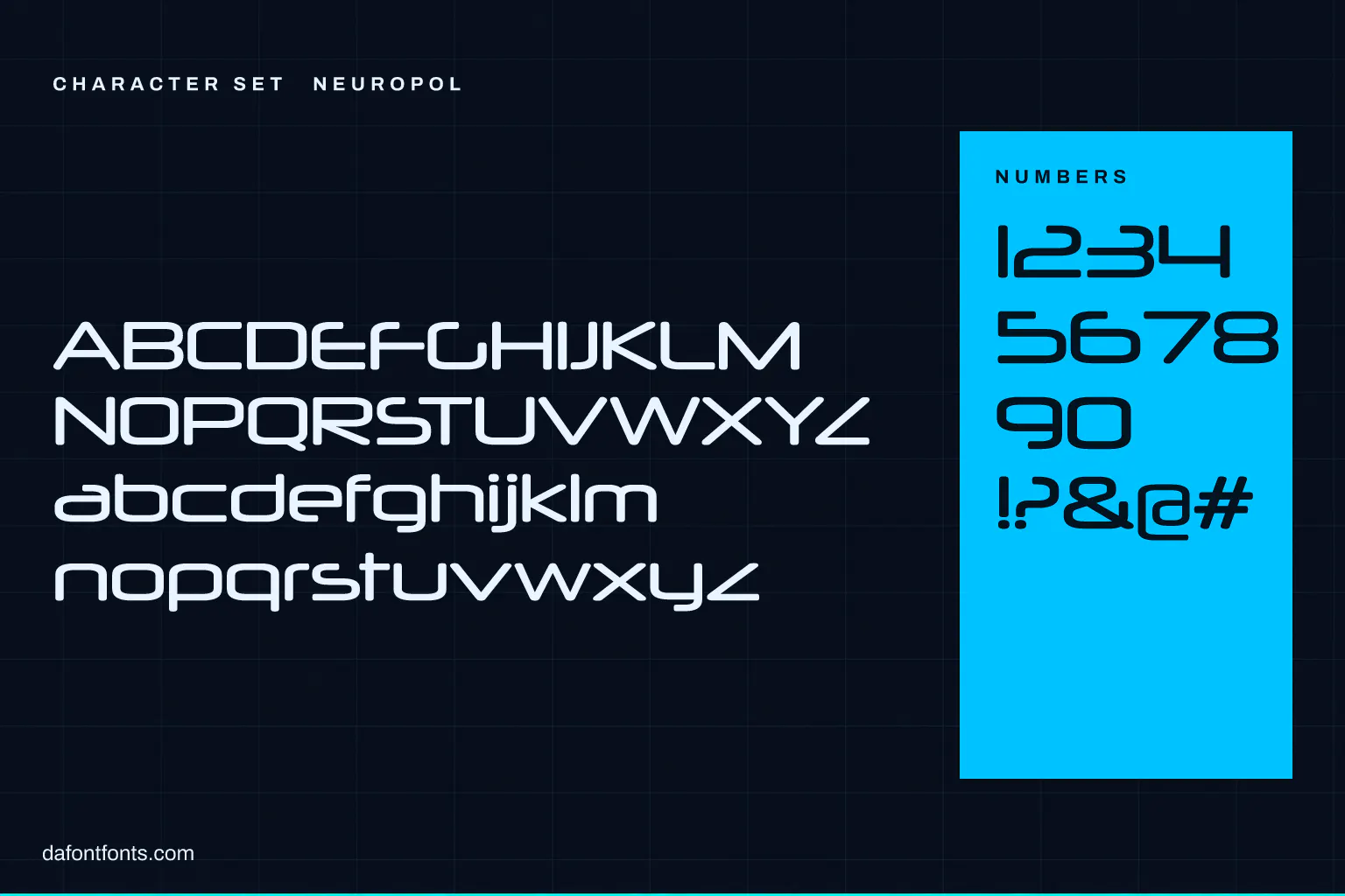Neuropol character set: alphabet, numbers and symbols