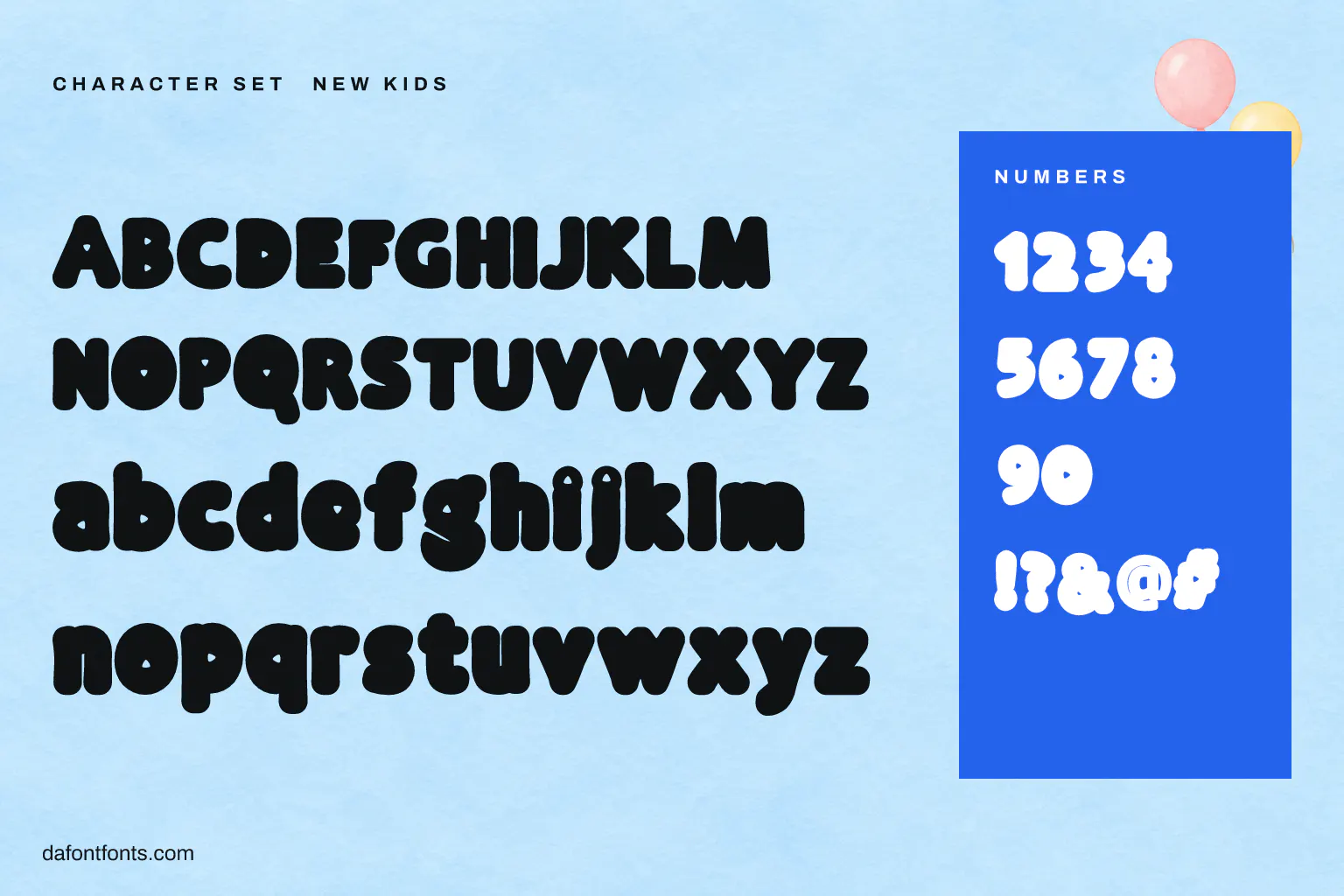 New Kids character set: alphabet, numbers and symbols