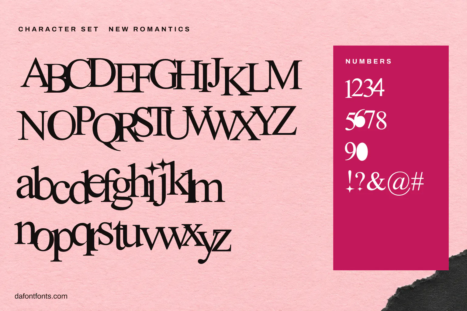 New Romantics character set: alphabet, numbers and symbols