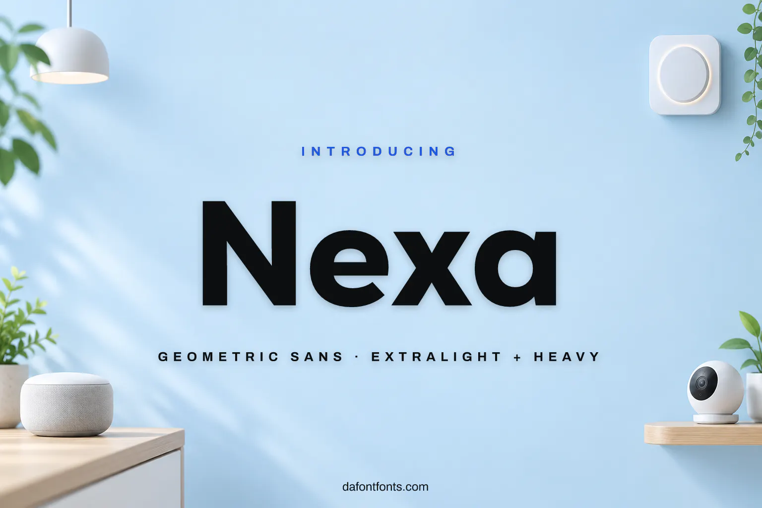 Nexa font poster: bold black geometric letters on a clean pale blue background