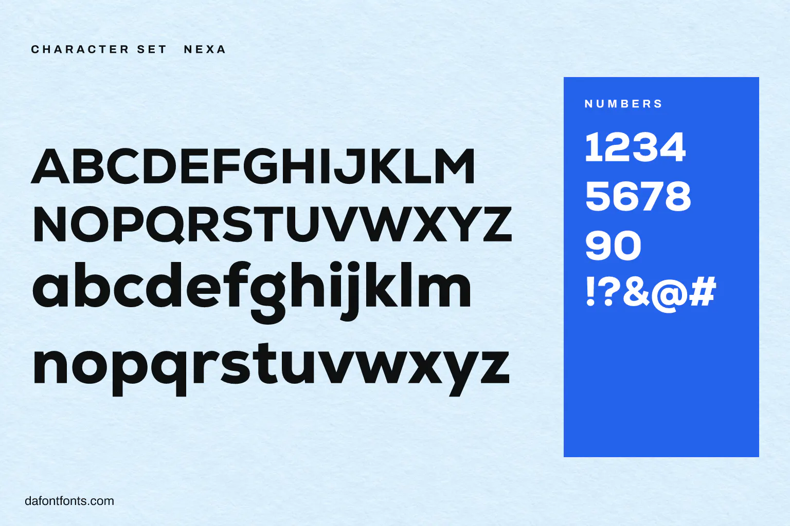Nexa character set: alphabet, numbers and symbols
