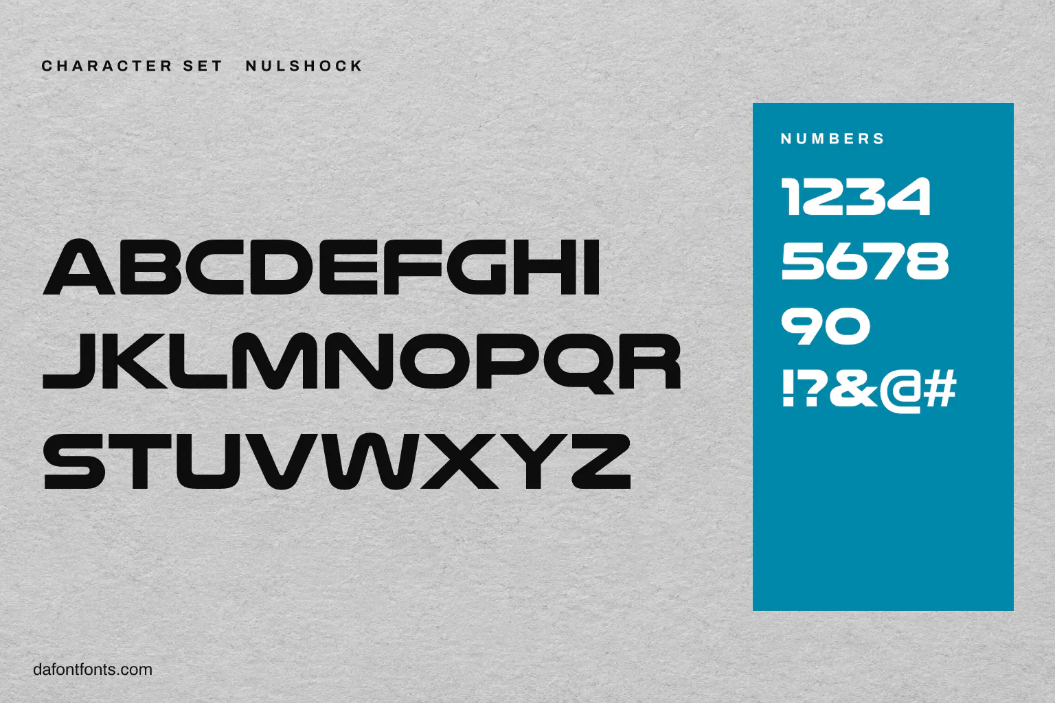 Nulshock character set: alphabet, numbers and symbols