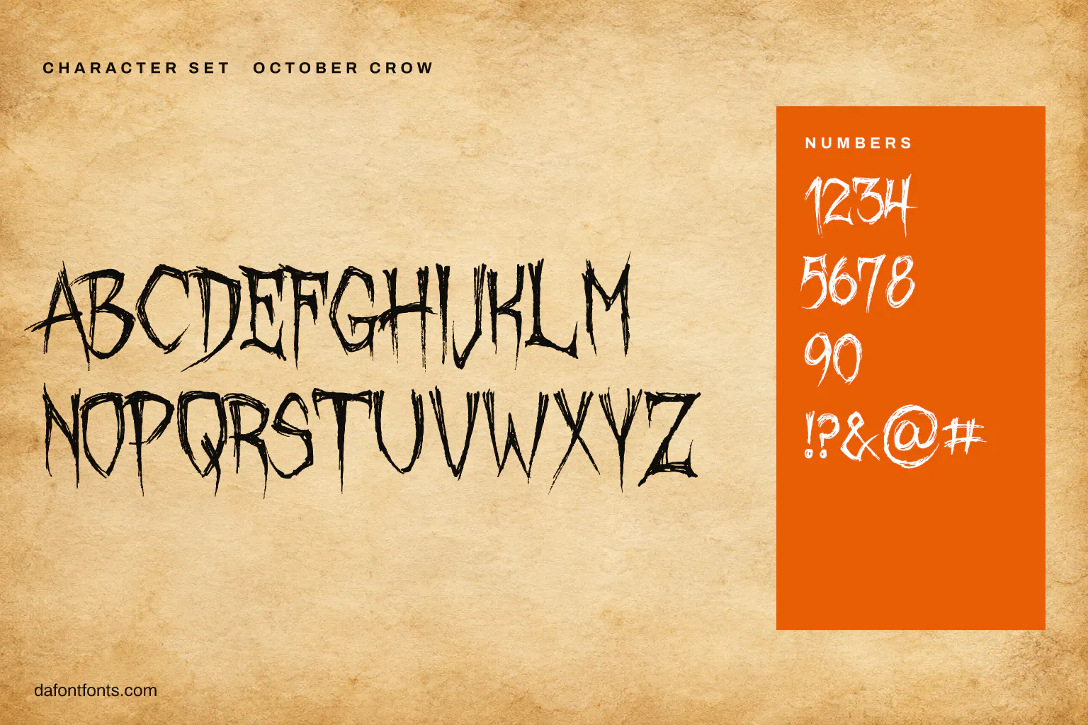 October Crow character set: capitals, numbers and symbols
