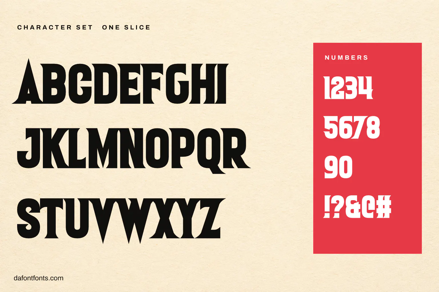 One Slice character set: alphabet, numbers and symbols