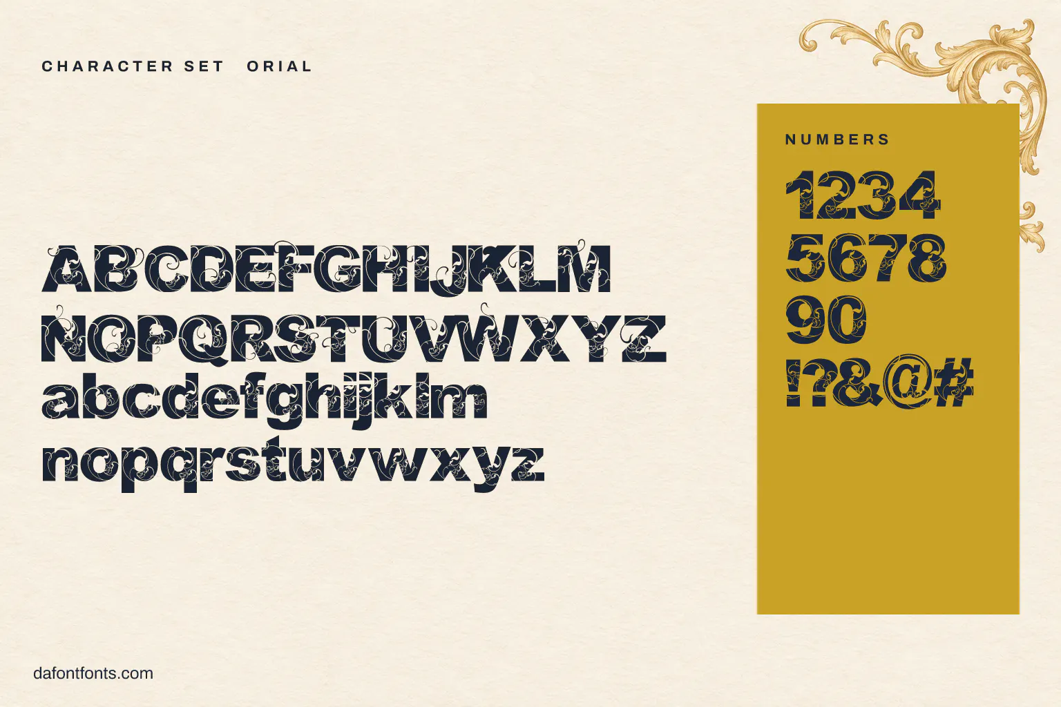 Orial character set: alphabet, numbers and symbols
