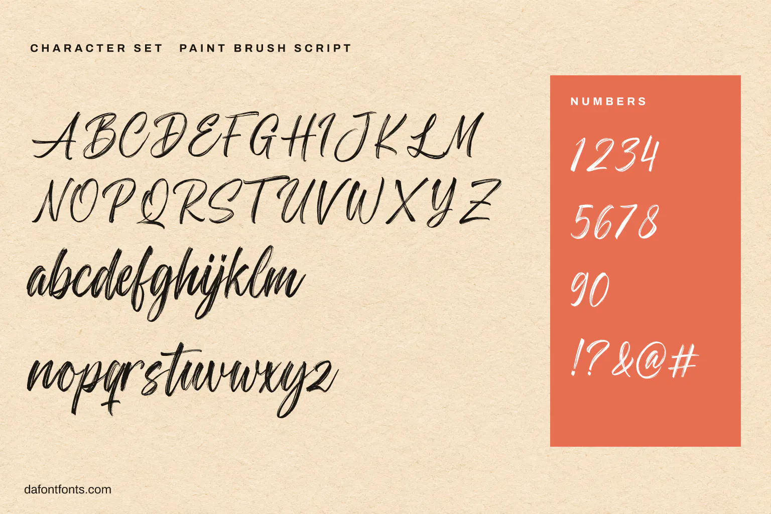 Paint Brush Script character set: alphabet, numbers and symbols