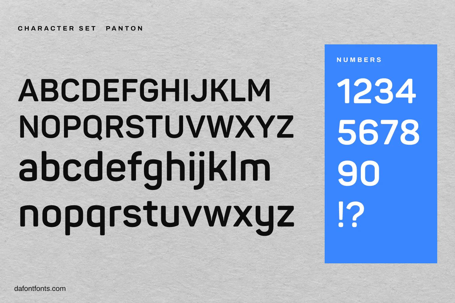 Panton character set: alphabet, numbers and ! ?