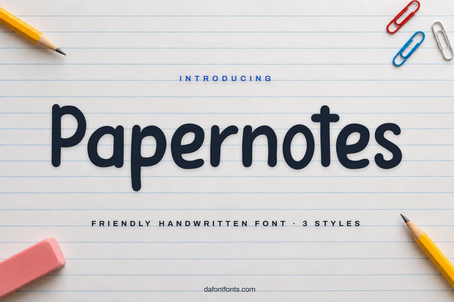 Papernotes font poster: black handwriting on a lined notebook paper background