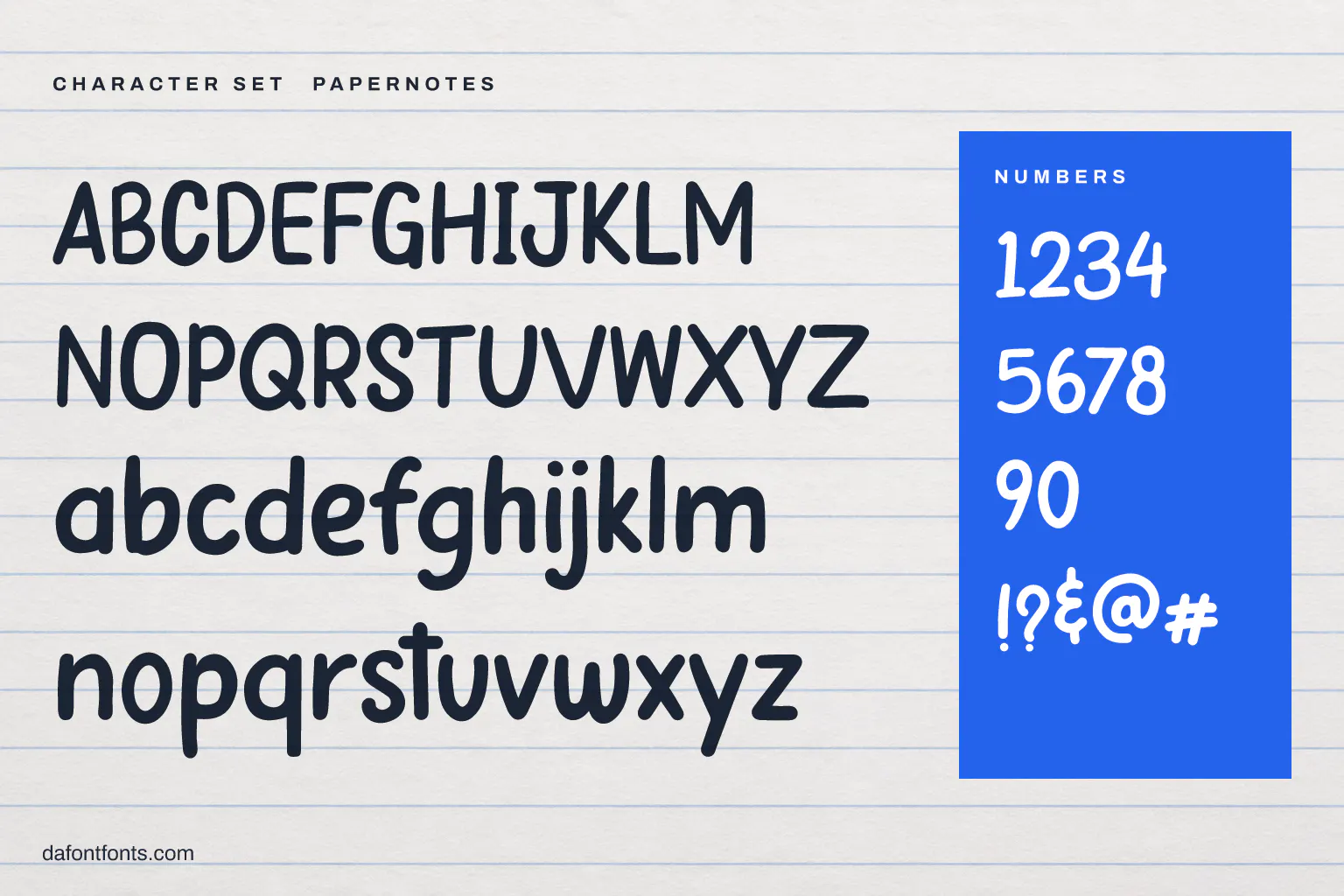 Papernotes character set: alphabet, numbers and symbols