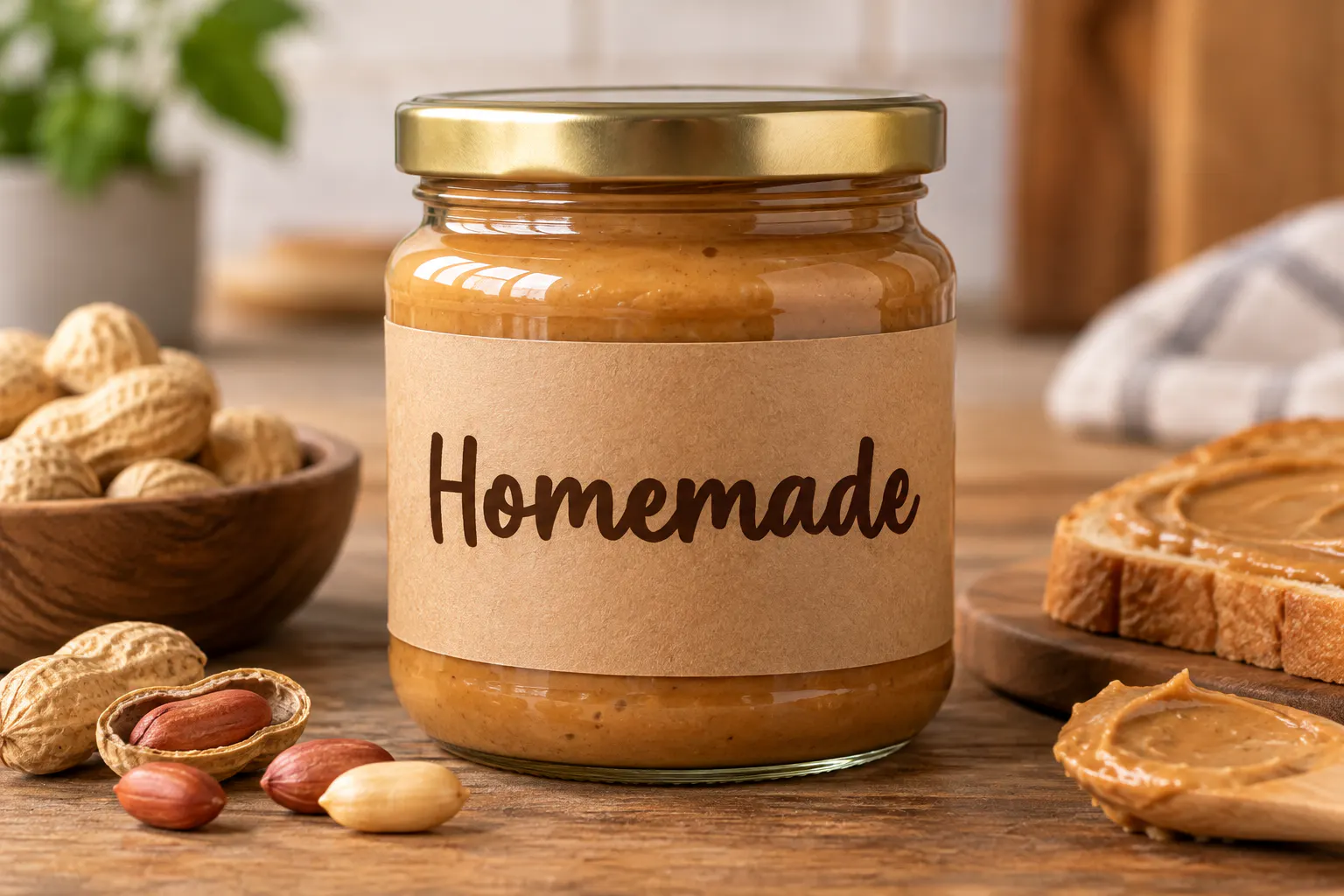 Peanut Butter font on a jar label reading Homemade
