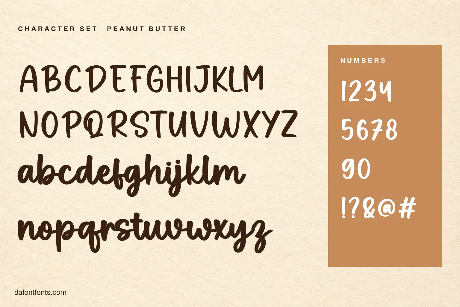Peanut Butter character set: alphabet, numbers and symbols