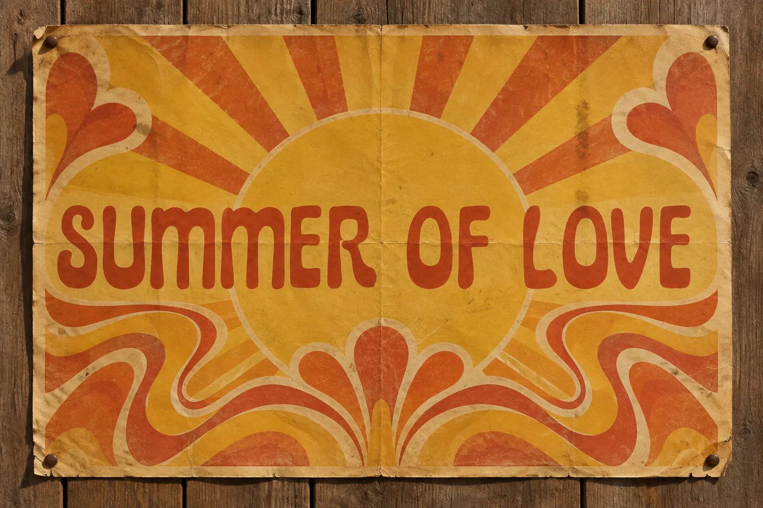 Pepperland font on a retro concert poster reading Summer of Love