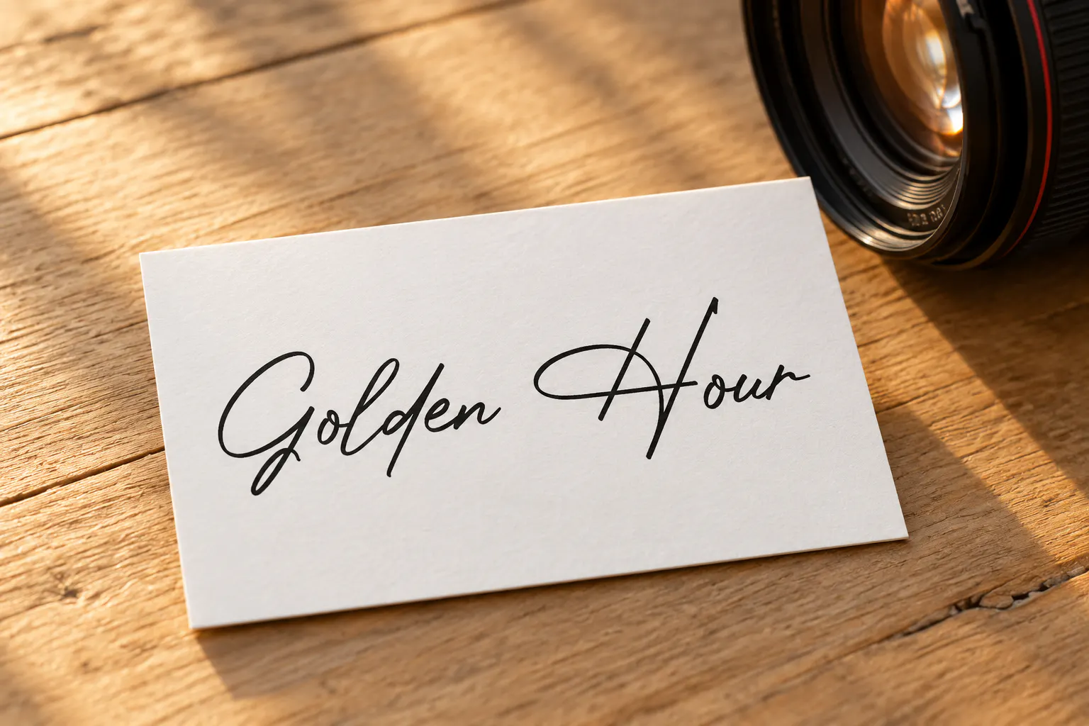Photograph Signature font on a photographer business card reading Golden Hour
