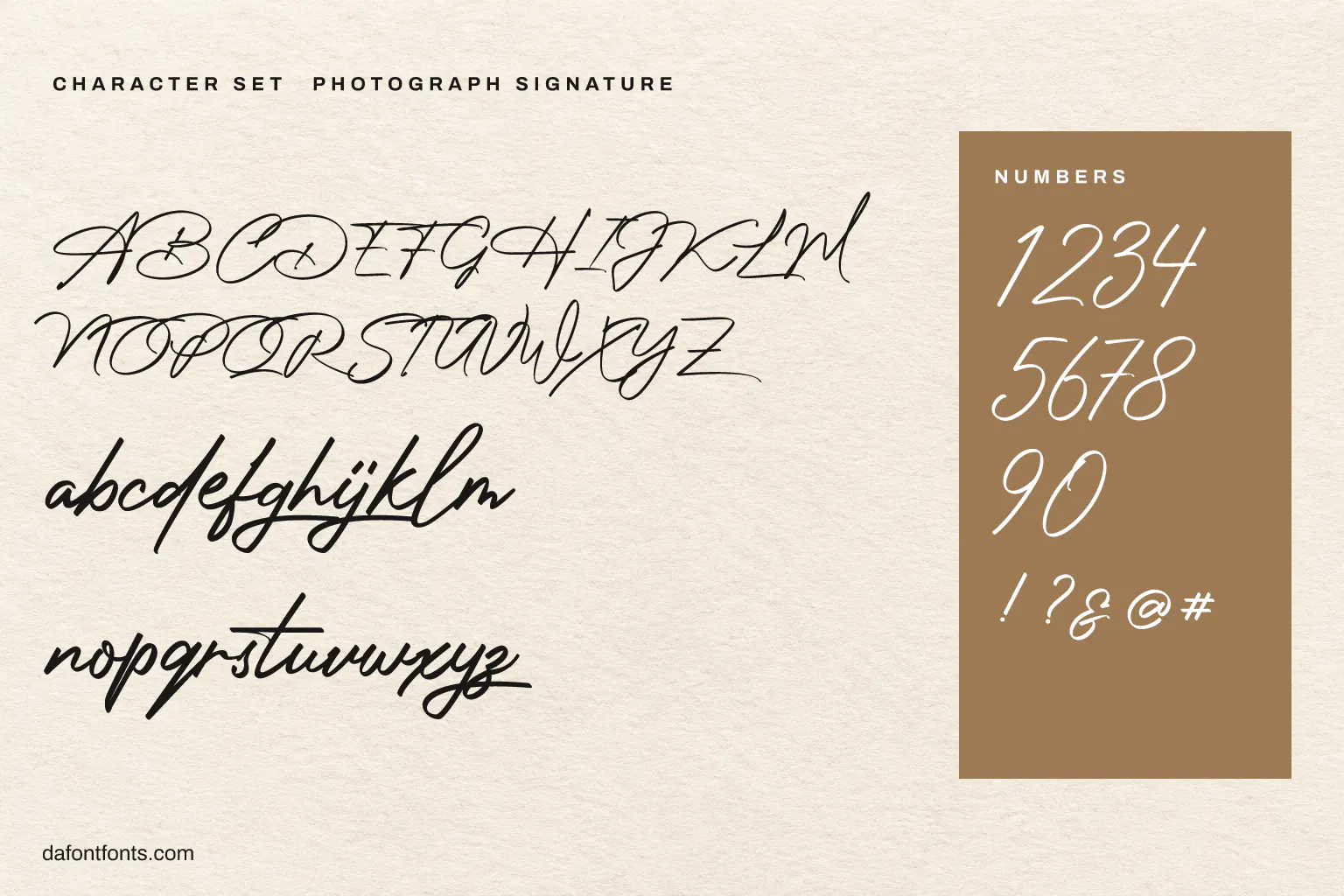 Photograph Signature character set: alphabet, numbers and symbols